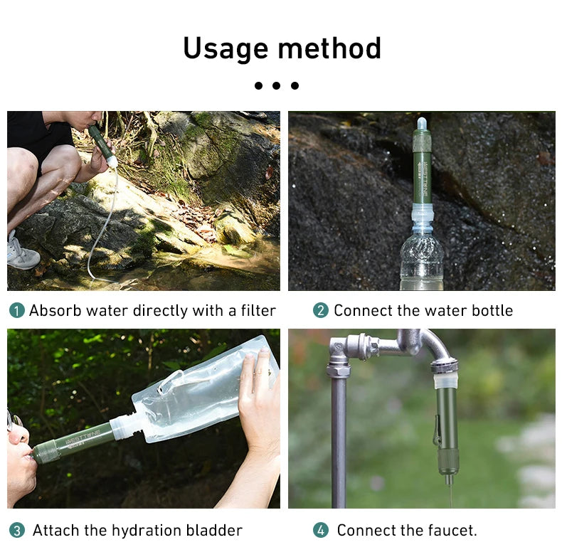 Outdoor Mini Filter Straw Set TUP Carbon Fiber Camping Purification Water Purifier for Survival Or Emergency Supplies
