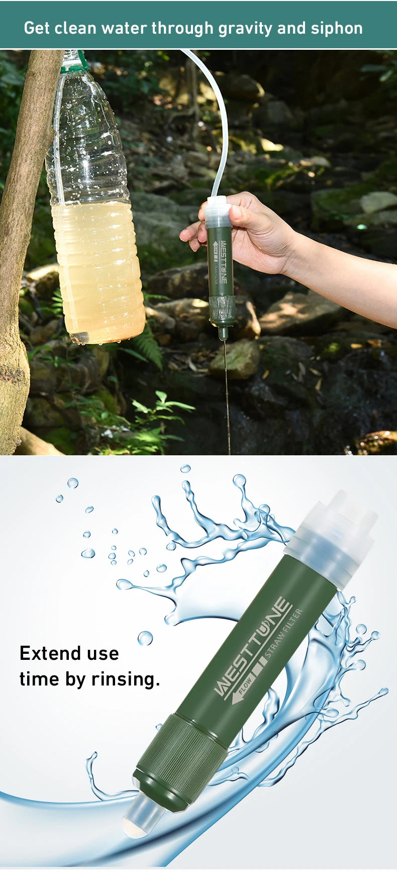 Outdoor Mini Filter Straw Set TUP Carbon Fiber Camping Purification Water Purifier for Survival Or Emergency Supplies
