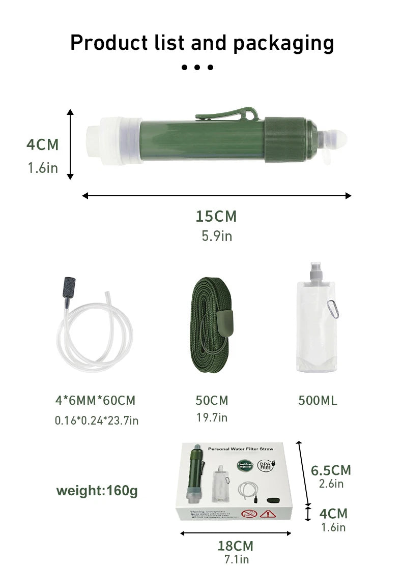 Outdoor Mini Filter Straw Set TUP Carbon Fiber Camping Purification Water Purifier for Survival Or Emergency Supplies