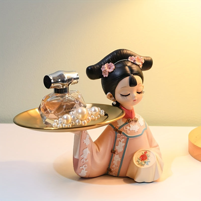 1pc resin statue  Ancient Style Girl with Tray Ornamento