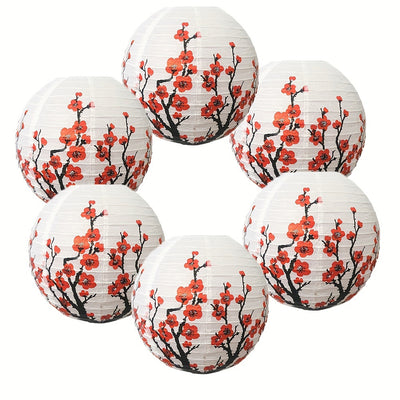 6pc Red Cherry Blossom Sakura Japanese Paper Lantern Set - Oriental Style