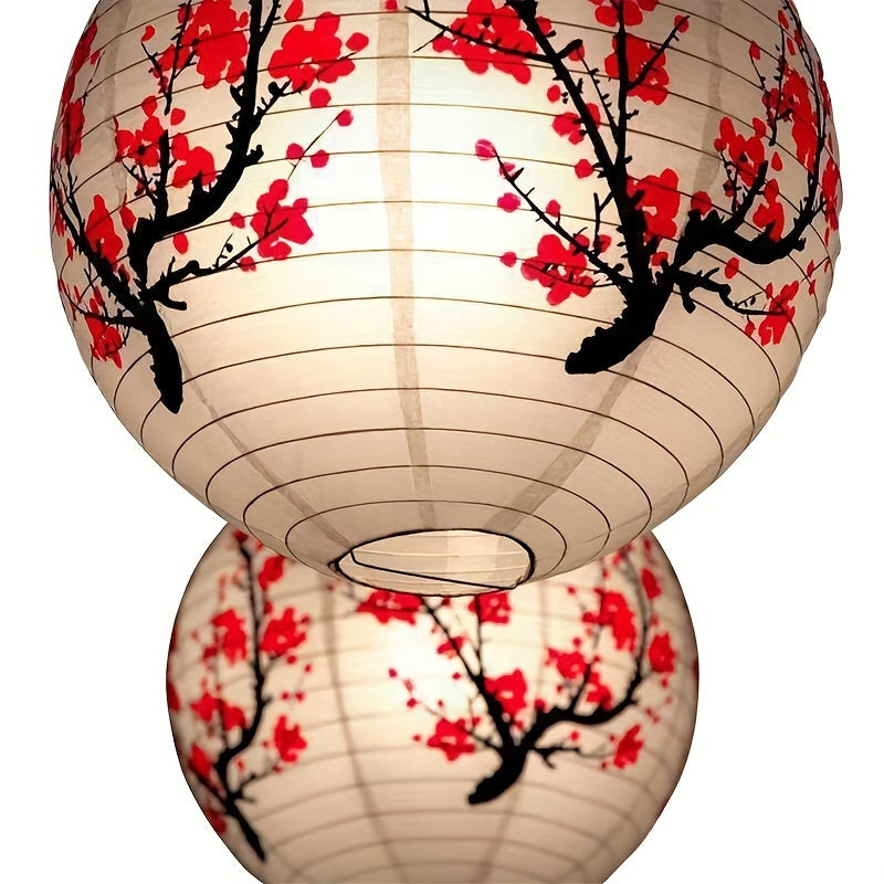 6pc Red Cherry Blossom Sakura Japanese Paper Lantern Set - Oriental Style