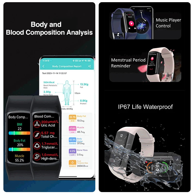 New Medical Grade Smart Watch Men and womem Blood Pressure Blood Lipid Uric Acid Monitoring