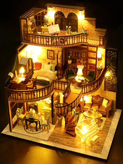 Doll house With dust cover  Miniature Diy Wood Dollhouse Miniatures