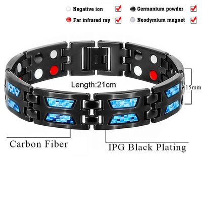 Women Men Health Therapy Magnetic Bracelet Power 4 in1 Negative Ions Germanium Stainless Steel