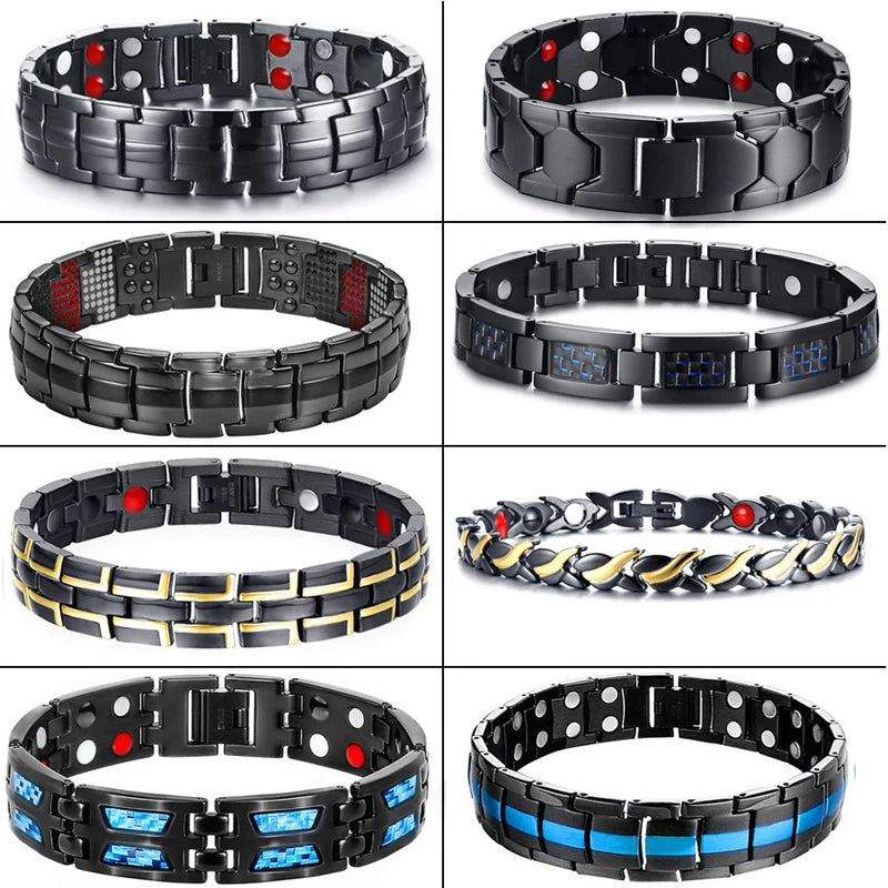 Women Men Health Therapy Magnetic Bracelet Power 4 in1 Negative Ions Germanium Stainless Steel